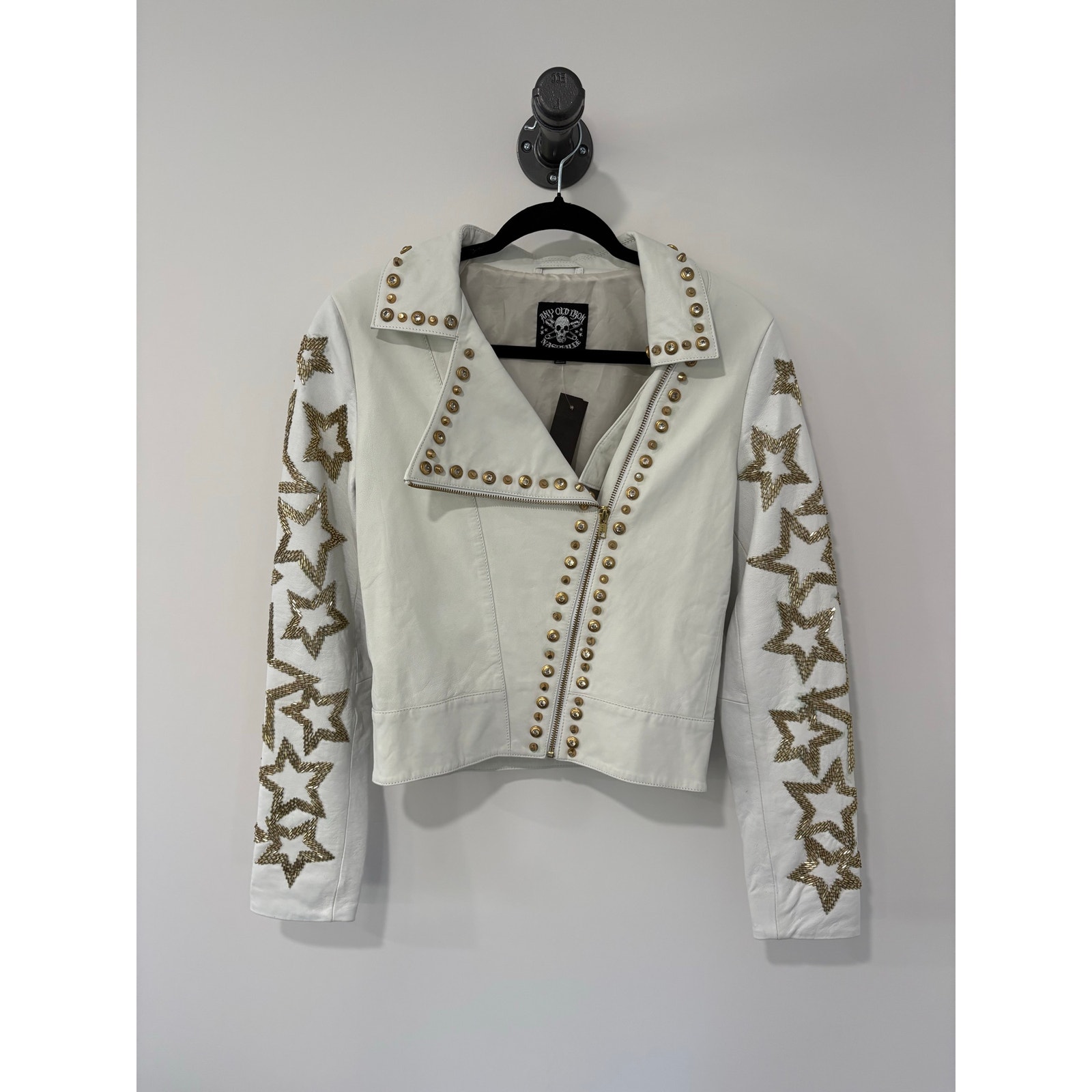 Any Old Iron Nashville Leather Star Studded Beaded Western Country Jacket Size S
